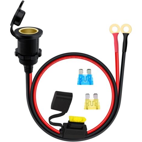 Enchufe para encendedor con cable de 14 AWG, 12 V y 24 V, toma de encendedor impermeable, cable toroidal con fusible de 20 A para coche, motocicleta y barco (1 m). (1/5)