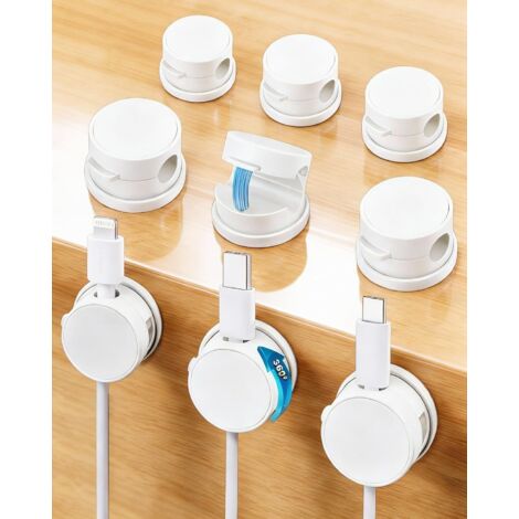 Juego de 9 clips magnéticos autoadhesivos para cables, con rotación de 360°, para la gestión de cables, cables de carga USB, cables de alimentación, para la oficina, mesita de noche y el hogar (blanco (1/5)