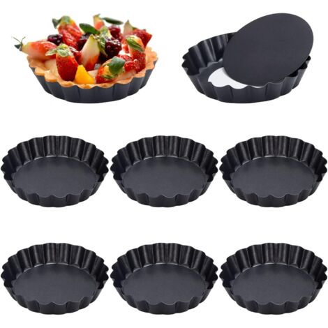 Molde para tartaletas, juego de 12, molde redondo de 8 cm con base desmontable, revestimiento antiadherente, molde para quiche, molde individual para tartaletas y pasteles. (1/5)