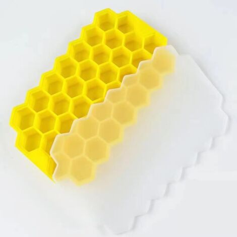 Bandeja de silicona para cubitos de hielo de 4 piezas y 37 compartimentos, molde para cubitos de hielo con tapa, ahorra espacio y es apilable, libre de BPA, de fácil liberación, para cócteles, congela (1/4)