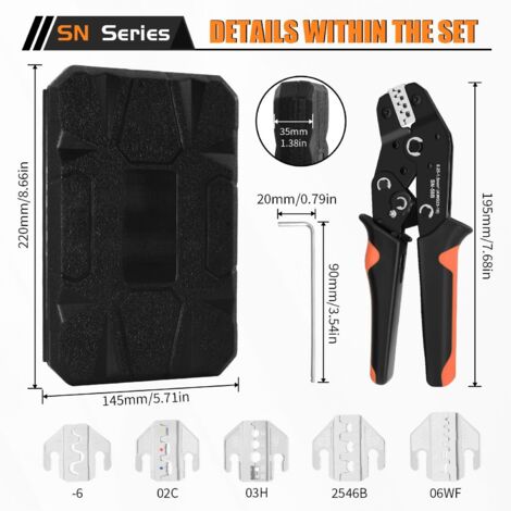Kit de cambio de mordazas para herramienta de crimpado de trinquete SN-58B, alicates de crimpado para servicio automotriz, con 5 pares de mordazas. (1/5)