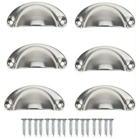 10 tiradores vintage con forma de concha para asador, armario, muebles de cocina, pomo de puerta de armario retro de hierro curvado de 8,2 cm x 3,5 cm, color plata. (1/5)
