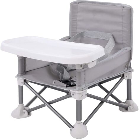 Silla elevadora infantil Trona portátil Plegable y compacta con correas para uso interior/exterior Apta a partir de 6 meses, incluye bolsa de transporte (gris) (1/5)
