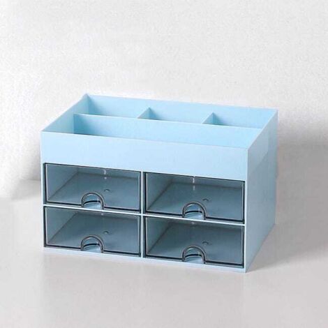 Caja de almacenamiento transparente con frontal tipo cajón para estudiantes, organizador de material escolar, caja de almacenamiento de maquillaje, color azul. (1/5)