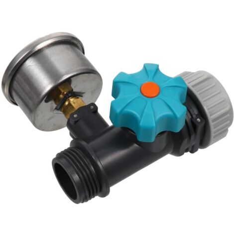 Regulador de presión de agua de una sola pieza con manómetro y adaptador automático para riego de jardín, ajustable y práctico. (1/5)