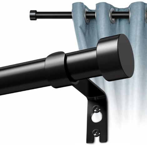 Barra decorativa para cortinas, juego de barra para cortinas con botón de seguridad, soporte y kit, barra retráctil para cortinas de puertas y ventanas de dormitorios, de 18 a 48 pulgadas, color negro (1/5)