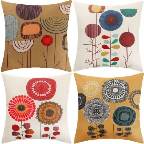 Fundas de cojín, juego de 4 fundas de almohada de 45x45 cm, fundas decorativas con estampado de flores, vida marina y plantas tropicales para sofá y silla de salón.