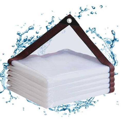 Lona transparente con ojales, lona impermeable resistente, toldo de PVC resistente al viento y al agua para uso exterior, jardín, terraza (3 x 5 m)