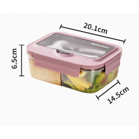 Fiambrera Bento apta para microondas, 1400 ml, con 3 compartimentos y cubiertos, ideal para picnics, el trabajo, la escuela o acampadas (rosa). (1/5)