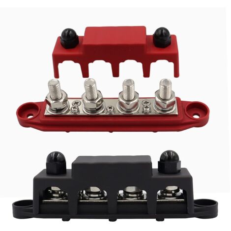 2 bloques de distribución de energía, bloque de conexión de barra colectora de 5/16" con tapa, barra colectora de 12V-48V CC 250A con 4 pernos de conexión M8 para automóvil (5/16") (1/5)