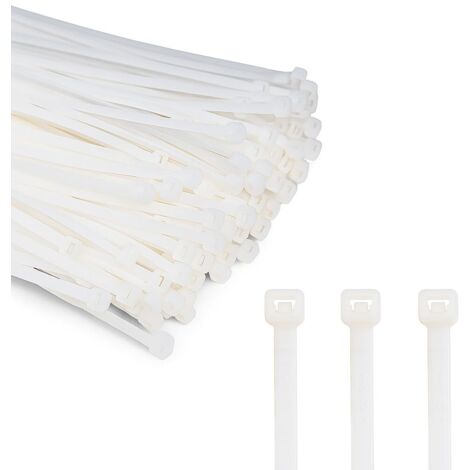 100 bridas profesionales para cables, 200 x 2,5 mm, mango blanco, resistentes a la temperatura. (1/5)