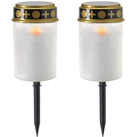 Lámpara solar LED con forma de vela, lámpara para ofrendas en cementerios, con sensor inteligente de encendido/apagado, lámpara exterior resistente a la lluvia para oración, actividades religiosas y d (1/5)