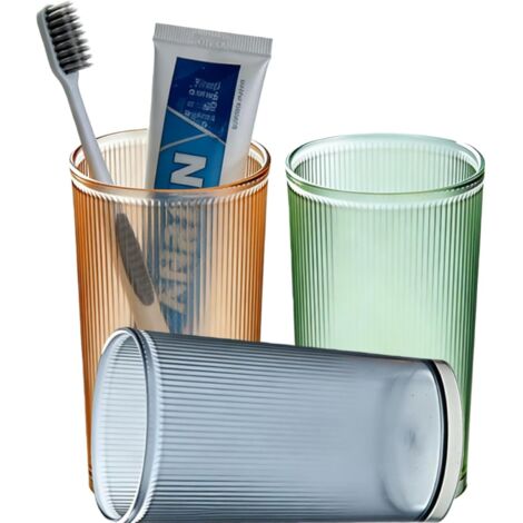 Juego de 3 portacepillos de dientes reutilizables, vasos portátiles para enjuague bucal, vasos irrompibles para el hogar, el baño y para acampar (verde + amarillo + azul, 3 piezas) (1/5)