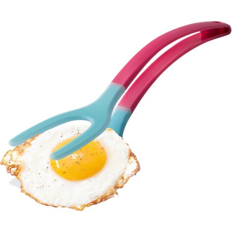 Espátula de silicona para voltear huevos Pinzas de cocina 2 en 1 - Utensilio de cocina ergonómico para pescado, carne, pan, crepes, tortillas, barbacoa, desayuno (1/5)