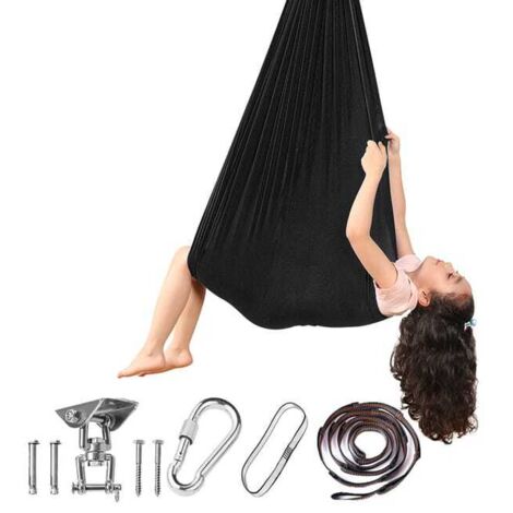 Silla colgante de entrenamiento sensorial infantil, hamaca negra de 280x150cm (placa de columpio + cierre) (1/5)