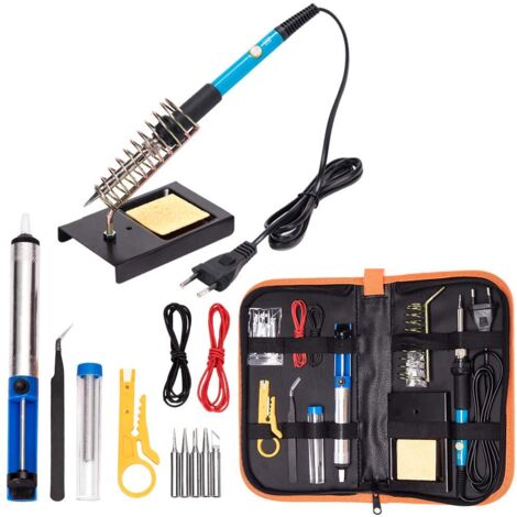Kit de soldador electrónico, herramienta de soldadura de 60 W y 110 V con temperatura ajustable, 5 puntas de soldadura, bomba desoldadora, soporte para soldador (versión revisada).