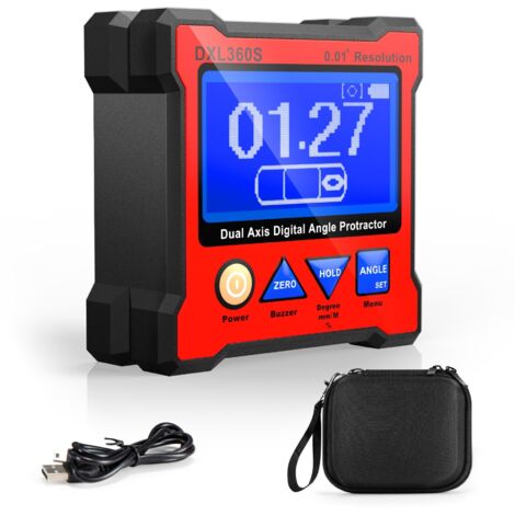 Inclinómetro digital magnético DXL360S con pantalla LCD, inclinómetro digital de doble eje, alta precisión de ±0,05°, para carpintería, construcción y automoción.