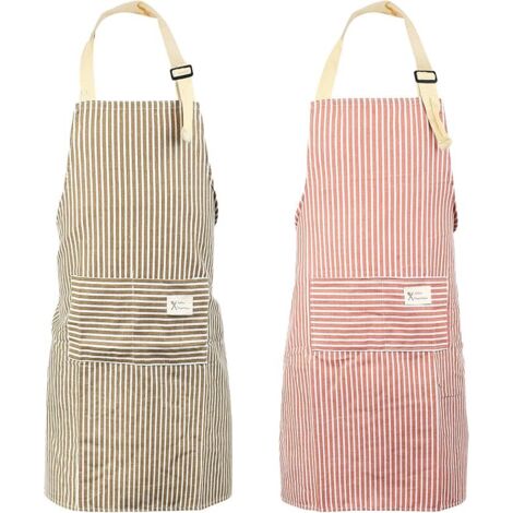 Delantales para mujer y hombre, delantales de cocina para cocinar, delantales unisex ajustables con 2 bolsillos, para cocinar en casa, hornear, catering, tareas domésticas (rojo, gris) (1/5)