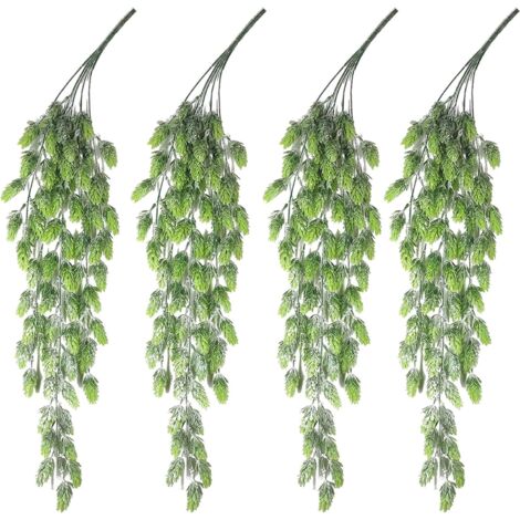 4 guirnaldas artificiales de flores de lúpulo para colgar en la pared, de color verde escarchado. Plantas artificiales de lúpulo para decoración de interiores y exteriores, ideales para porches y porc (1/5)