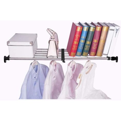 Barra metálica extensible y ajustable para estantes de armario, cocina y baño, color negro, de 50 a 80 cm. (1/5)