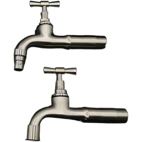 Grifo de lavabo de baño de acero inoxidable montado en la pared, largo, para jardín, lavadero, lavadora montada en la pared, grifos de agua fría, 1 pieza (largo) (1/5)