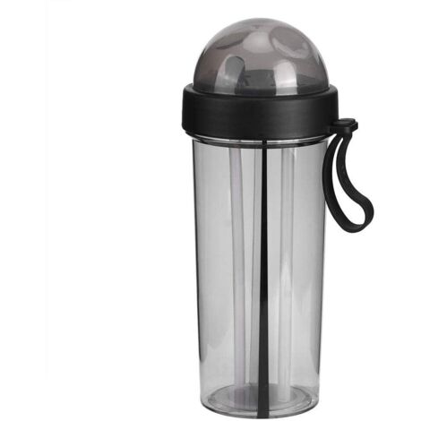 Vaso térmico de 600 ml con pajita y tapa, botella de agua con espacio de almacenamiento, botella de agua para el hogar, camping y deportes (negro) (1/5)