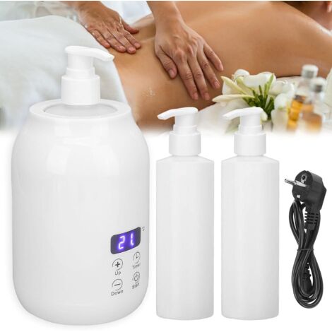 Calentador de aceite para masaje, calentador de aceite para masaje con temperatura ajustable de 30 a 65 grados, kit de aceite para masaje con 2 botellas de plástico para aceites esenciales, masaje de (1/5)