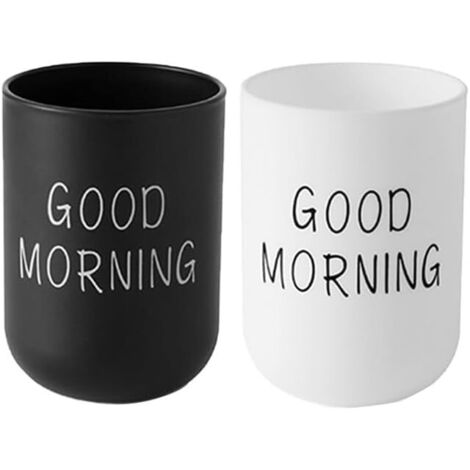 Juego de 2 portacepillos de dientes, portacepillos de dientes para baño, vaso de almacenamiento de 300 ml, vaso reutilizable (negro + blanco) (1/5)