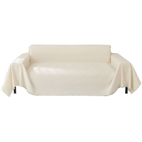 Funda para sofá esquinero, funda para sofá de 2/3 plazas, funda de sofá de chenilla blanca, protector de sofá esquinero con borlas decorativas, blanco, 180 x 300 cm