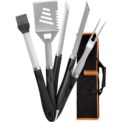 Utensilios para barbacoa, utensilios de acero inoxidable antiadherentes Utensilios de cocina ligeros para exteriores con mangos resistentes al calor y diseño ergonómico para picnics al aire libre (1/5)