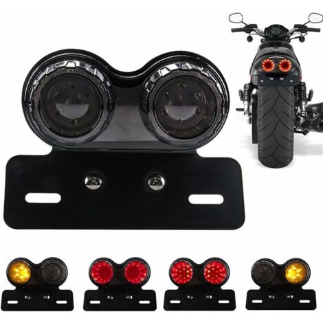 Luz trasera para motocicleta de 40 W con 40 LED, luz de freno integrada, intermitentes y luz de conducción con soporte para matrícula para Harley (lente negra).