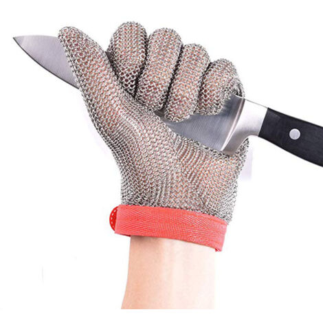 Guantes de malla de acero inoxidable resistentes a los cortes para carniceros, trabajo en restaurantes, procesamiento de carne, rebanado y picado GL08 XL (1 unidad)