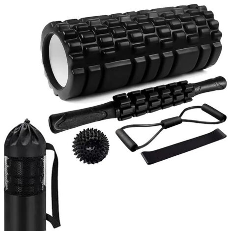 Rodillo de masaje de espuma con rodillo, pelotas de masaje, bandas de resistencia, masaje de tejido profundo para gimnasio y yoga (negro) (1/5)