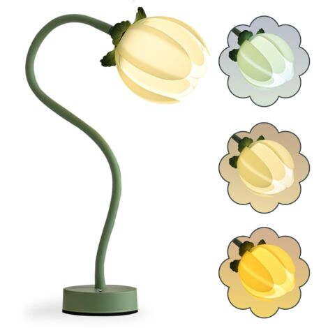 Lámpara vintage con forma de tulipán: luz nocturna floral recargable con 3 colores regulables, brazo flexible de 360°, lámpara de mesa metálica inalámbrica para la decoración del dormitorio. (1/5)