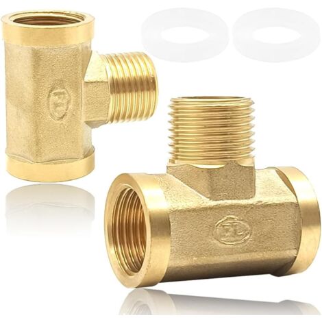 2 piezas de conector en T de latón de 1/2" para manguera de aire, 2 hembras y 1 macho, conector en T igual. (1/5)