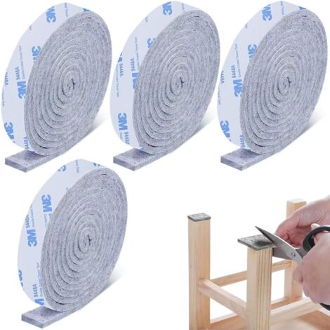 Protectores para muebles, 4 rollos de fieltro autoadhesivo, 100 x 2 cm, para manualidades, protección de suelos, patas de sillas, color gris.