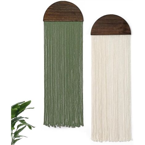 Juego de 2 tapices de macramé verde de estilo bohemio, semicirculares con borlas, para decorar tu dormitorio o sala de estar, 85 x 30 cm (beige y verde). (1/5)