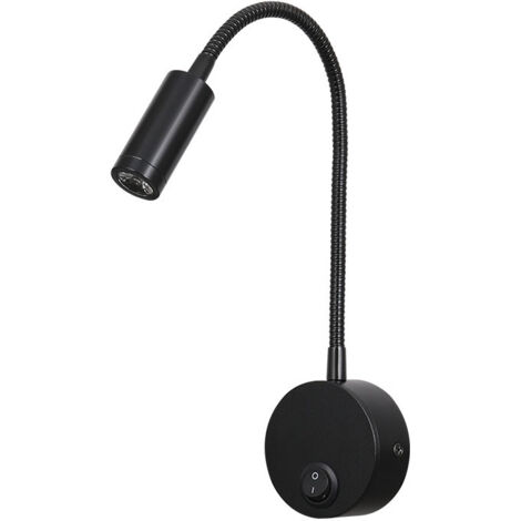 Lámpara de mesilla de noche de pared, 1 luz, luz de lectura LED con cuello de cisne, 3W, blanco cálido 3000K, negra (1/5)