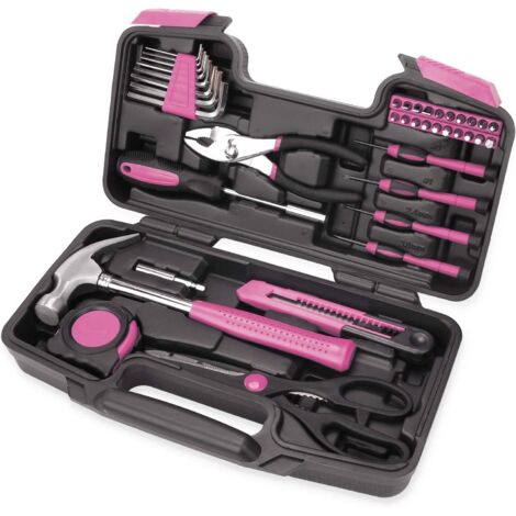 Kit de herramientas domésticas de 39 piezas para niñas, mujeres y damas: incluye todas las herramientas esenciales para el hogar, el garaje, la oficina y la residencia universitaria.