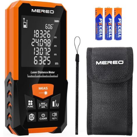 Medidor láser digital de distancia de 50 m (165 pies), nivel electrónico, pantalla LCD retroiluminada, unidades m/pulg/pie, mide distancia, área y volumen, incluye bolsa de almacenamiento.