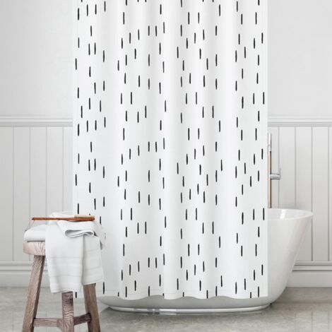 Lntyq Schwarz-weißer Duschvorhang – trendiger Boho-Duschvorhang (wasserdicht, 183 x 183 cm), modernes Duschvorhang-Set (12 Metallringe im Lieferumfang enthalten)/Knot and Style