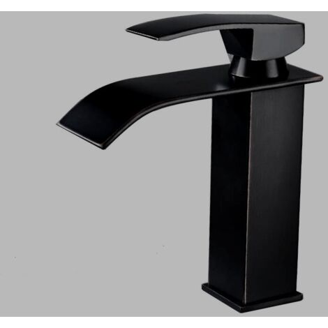 Lntyq Messing Schwarz Wasserfall Auslauf Bad Wasserhahn, Einhebel Bad Waschbecken Wasserhahn, Matt Schwarz (1/5)
