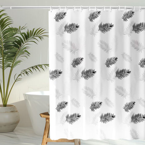 Lntyq Duschvorhang 150x180cm, schwarze Blätter, extralang, wasserdicht, Duschvorhang aus Polyestergewebe, maschinenwaschbar, Badezimmervorhang mit Haken für Zuhause, Hotel