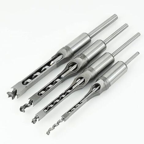 Lntyq 4er-Set Vierkantlochbohrer, Stahlhohlmeißel, Zimmerei-Werkzeug-Set für Vierkantlochsäge, Holzbohrer, Vierkantlochbohrer, Stemmmeißel, 1/4", 5/16", 3/8", 1/2" (1/3)