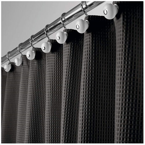 Lntyq Duschvorhang aus Stoff, Waffelgewebe in Hotelqualität – Ösenhaken aus Metal – strapazierfähig für Bad/Dusche, maschinenwaschbar – Standard 183,9 x 183,9 cm – Hyde-Kollektion – Schwarz (1/2)