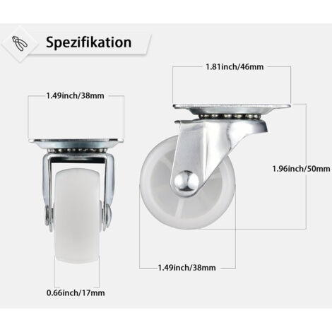 OuYi Lenkrollen Mit Doppelbremse – 4 Stück, PU-Gummi 5,1cm, Schaft 0,95x2,5cm, Traglast 150kg, Für Werkbänke & Transportwagen