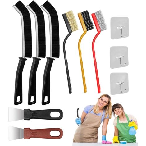 Lntyq 11-teiliges Fugenreinigungspinselset, Multifunktionsbürste, Fugenreinigungsbürste, Reinigungsbürste mit harten Borsten, Fliesenfugenbürste für Badezimmer, Türen, Fenster (1/5)
