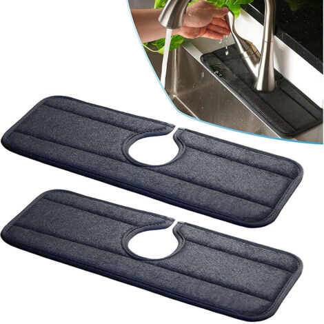 Lntyq Spülbeckenmatte für Küchenarmatur, originelles Design, saugfähiges Mikrofasergewebe, Spritzschutz und maschinenwaschbarer Tropfenfänger für Wasserhahngriff [Schwarz, Standard, 2er-Pack]