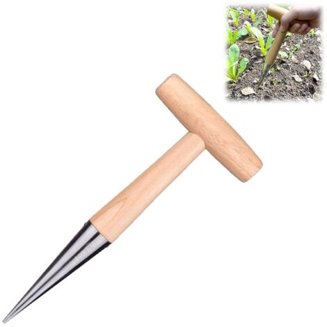 Lntyq Gartenpflanzer, Handpflanzer, Blumenzwiebelpflanzer, Setzlingspflanzer, Edelstahl-Pflanzgefäß, Garten-Handpflanzer mit langem Griff, zum Pflanzen von Samen und Blumenzwiebeln (1/5)
