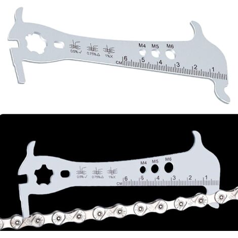 Lntyq Fahrradkettenverschleißanzeige, 12,5 x 4,5 cm, Verschleißwerkzeug, Lineal, Reparatur, Edelstahl, Kettenlehre, Prüfer, Verschleißanzeige für Fahrräder. (1/5)